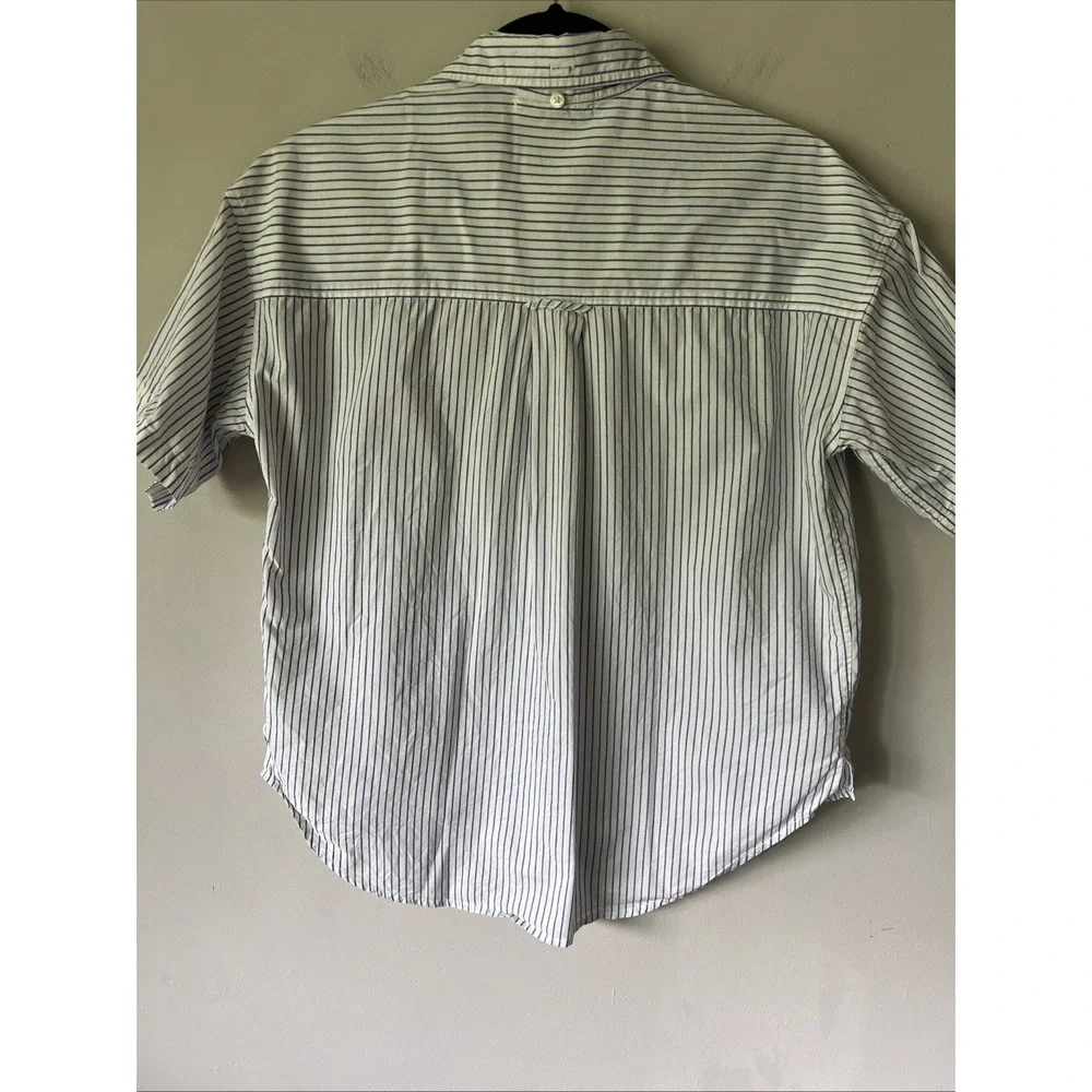 Alex Mill Women's Size S Button Up Short Sleeve Shirt White Blue Stripe Summer